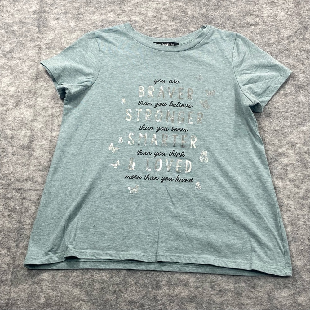 Kandy‎ Kiss Girls Sea Foam Green Short Sleeve Crew Neck Graphic T-Shirt Size M